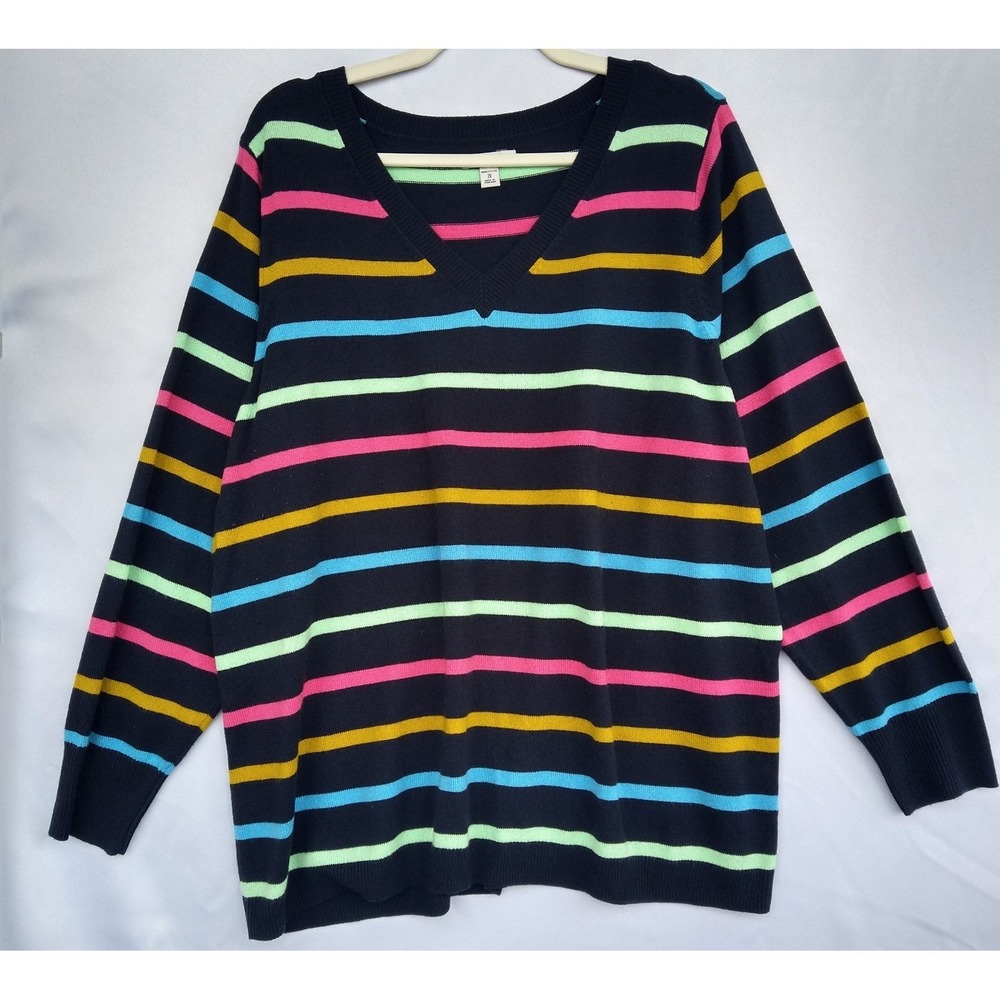 Croft & Barrow Colorful Stripped Sweater Y2K Preppy Grunge Indie Coastal 2X